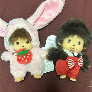 Monchhichi Plush Baby Doll - Pink Bunny Outfit & Brown Classic Outfit (Set of 2)